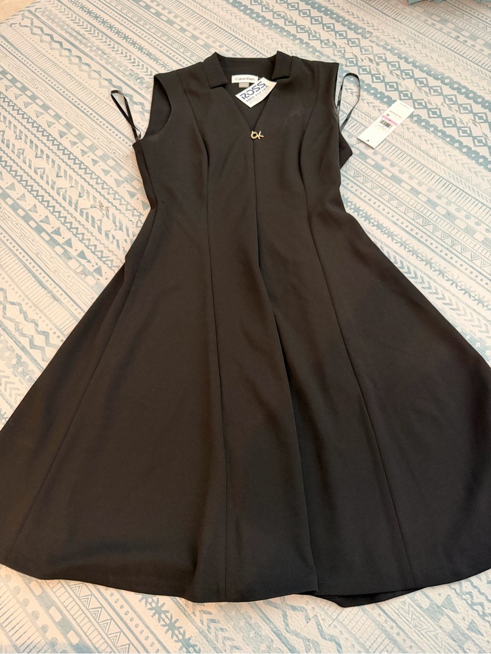 Calvin Klein Black Fit-and-Flare Midi Dress with Gold Accent